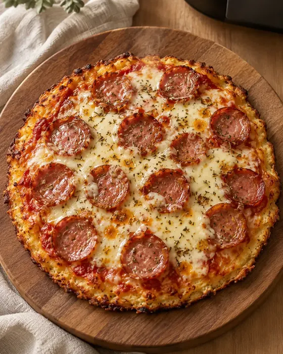 Pizza de masa de queso y chorizo